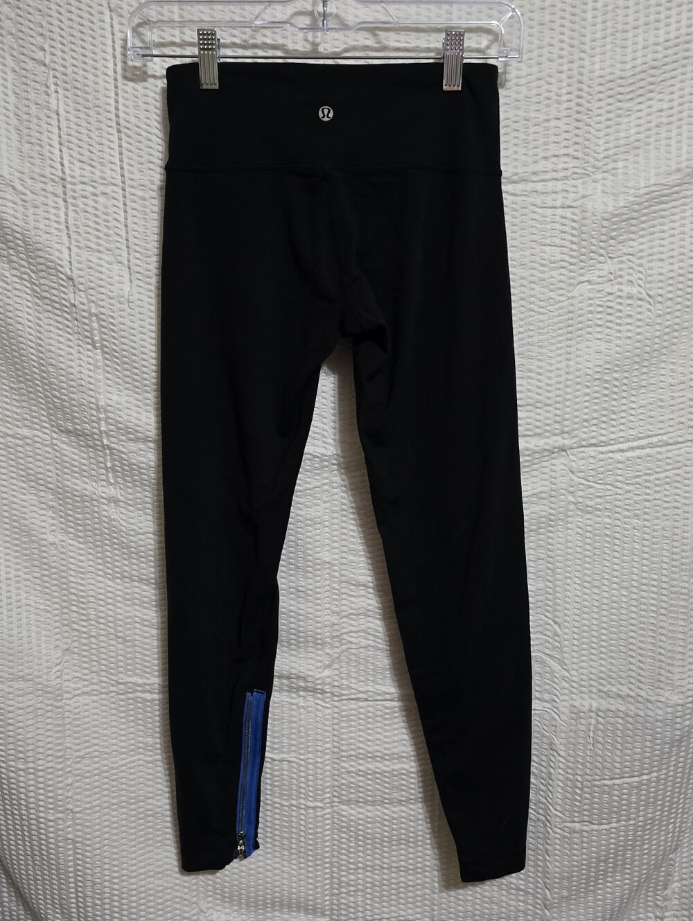 Lululemon  Black Athletic Leggings with Blue Zip Detail